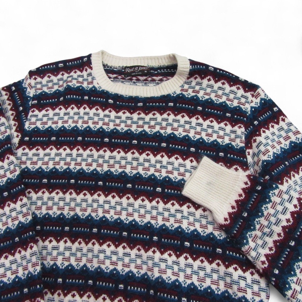 Reed St James Mens Vintage 90s Fair Isle Sweater Pullover XL USA Made